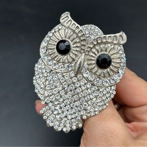 Tahari Home Owl Rhinestone Napkin Rings Set 4 Silver Tone Sparkle Table Decor